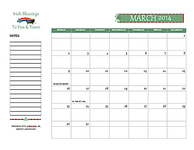 Dated March 2014 Calendar