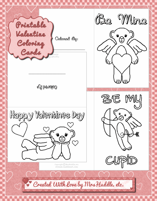 Printable Valentine Coloring Cards